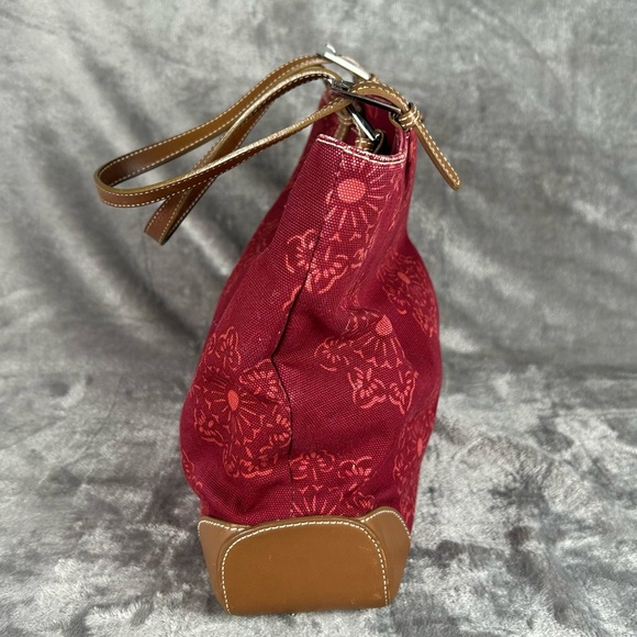 Banana Republic Tote Bag Maroon Canvas Leather Straps & Corners Retro Mandala - Picture 3 of 16